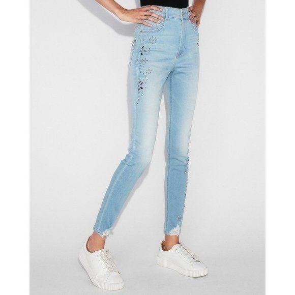 Express Denim - Express High Waisted Embellished Jean Legging 0